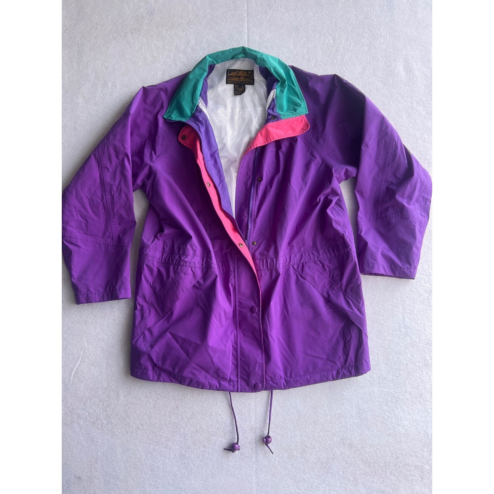 Vintage Eddie Bauer Gore-Tex Rain Jacket Women Large Purple Colorblock 90s Retro